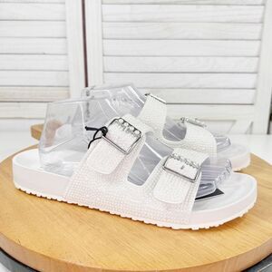 Madden NYC Pearl Covered Double Strap Slide Sandals White 10